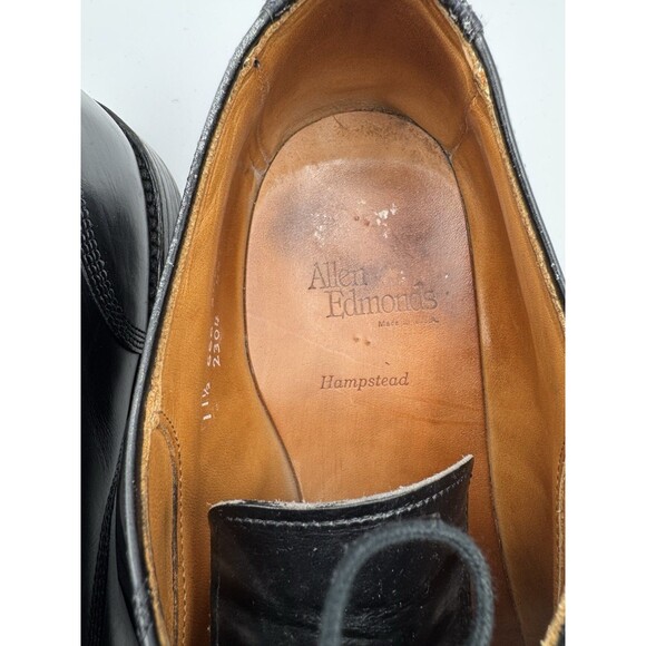 Mens ALLEN EDMONDS Hampstead 11.5 EEE Cap Toe Black Dress Shoes Lace Up - Picture 4 of 9